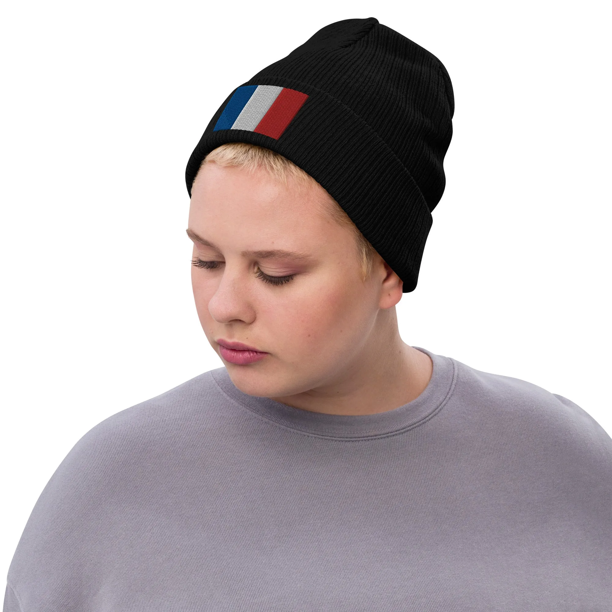 France Beanie With Embroidered Flag / Recycled Polyester / Quality Clothing