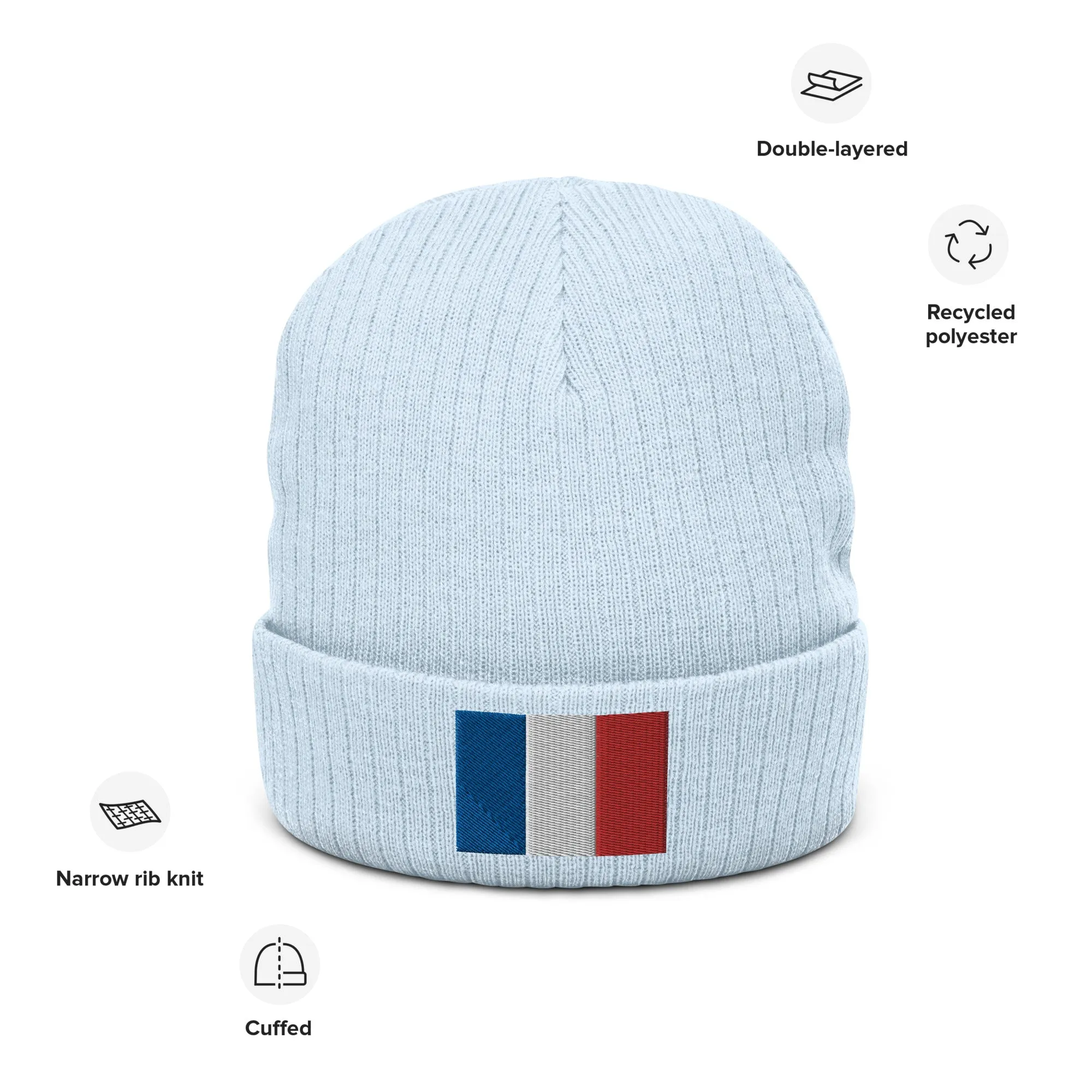 France Beanie With Embroidered Flag / Recycled Polyester / Quality Clothing