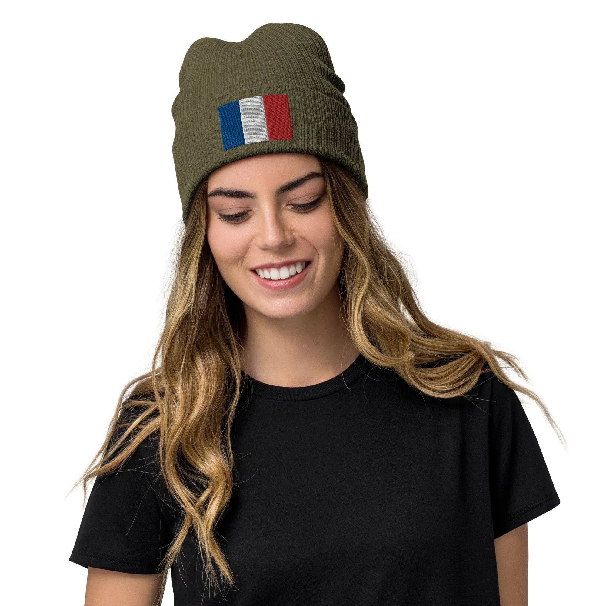 France Beanie With Embroidered Flag / Recycled Polyester / Quality Clothing