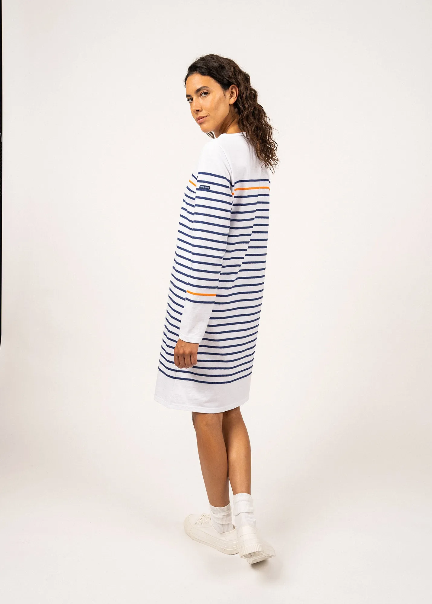 Fréhel striped dress - with a contrasting stripe (NEIGE/INDIGO/ORANGE FLUO)