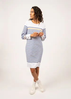 Fréhel striped dress - with a contrasting stripe (NEIGE/INDIGO/ORANGE FLUO)