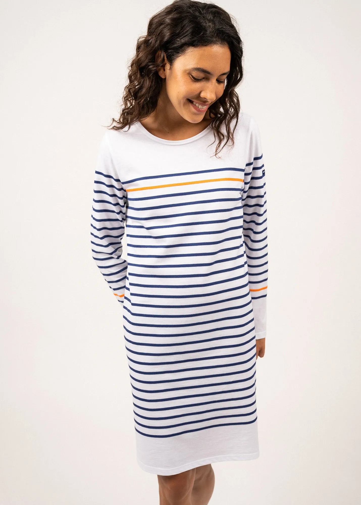 Fréhel striped dress - with a contrasting stripe (NEIGE/INDIGO/ORANGE FLUO)