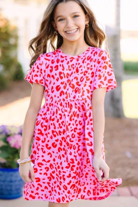 Girls: Happy Days Fuchsia Leopard Babydoll Dress