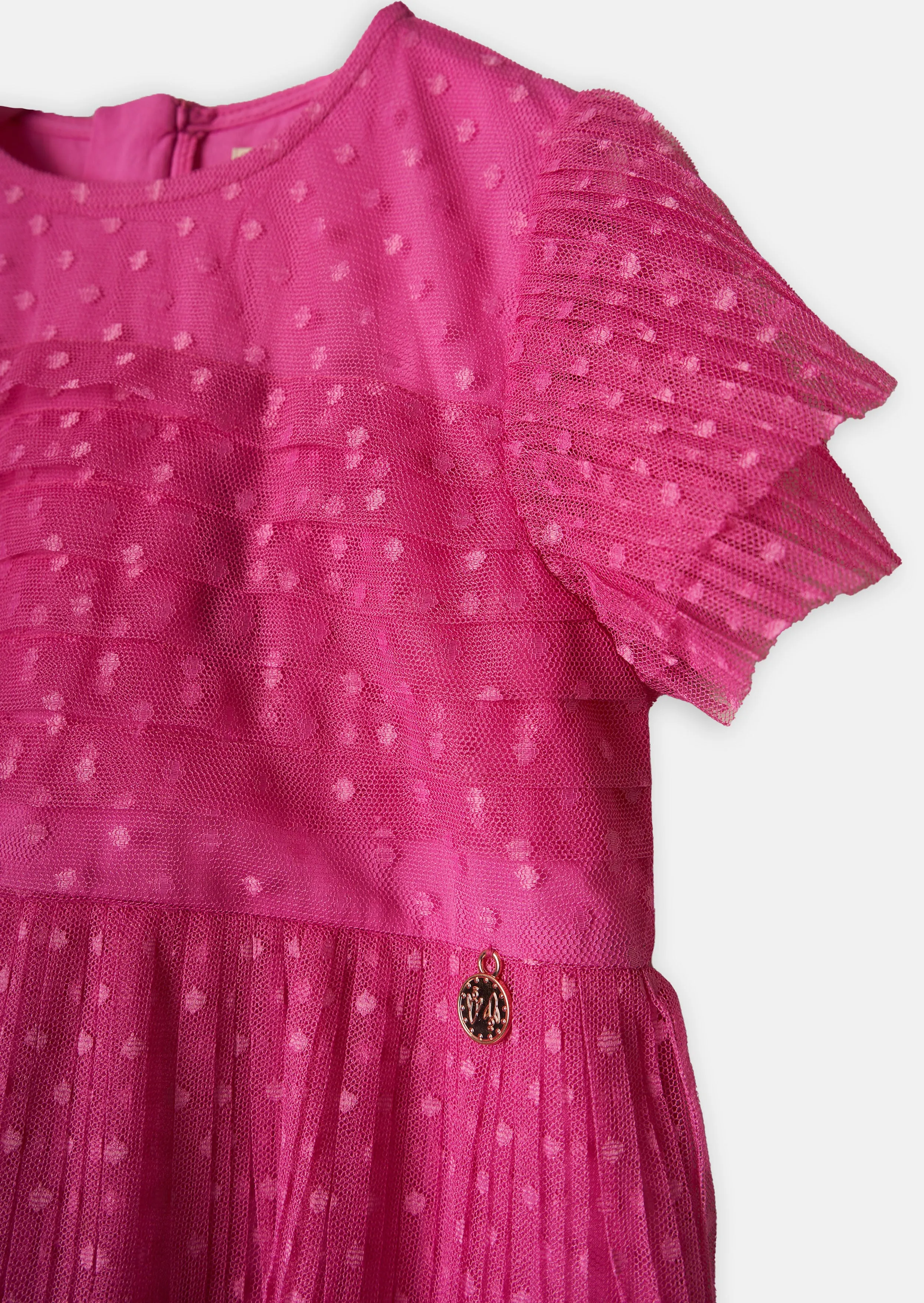 Girls Pink Print Tiered Premium Dress