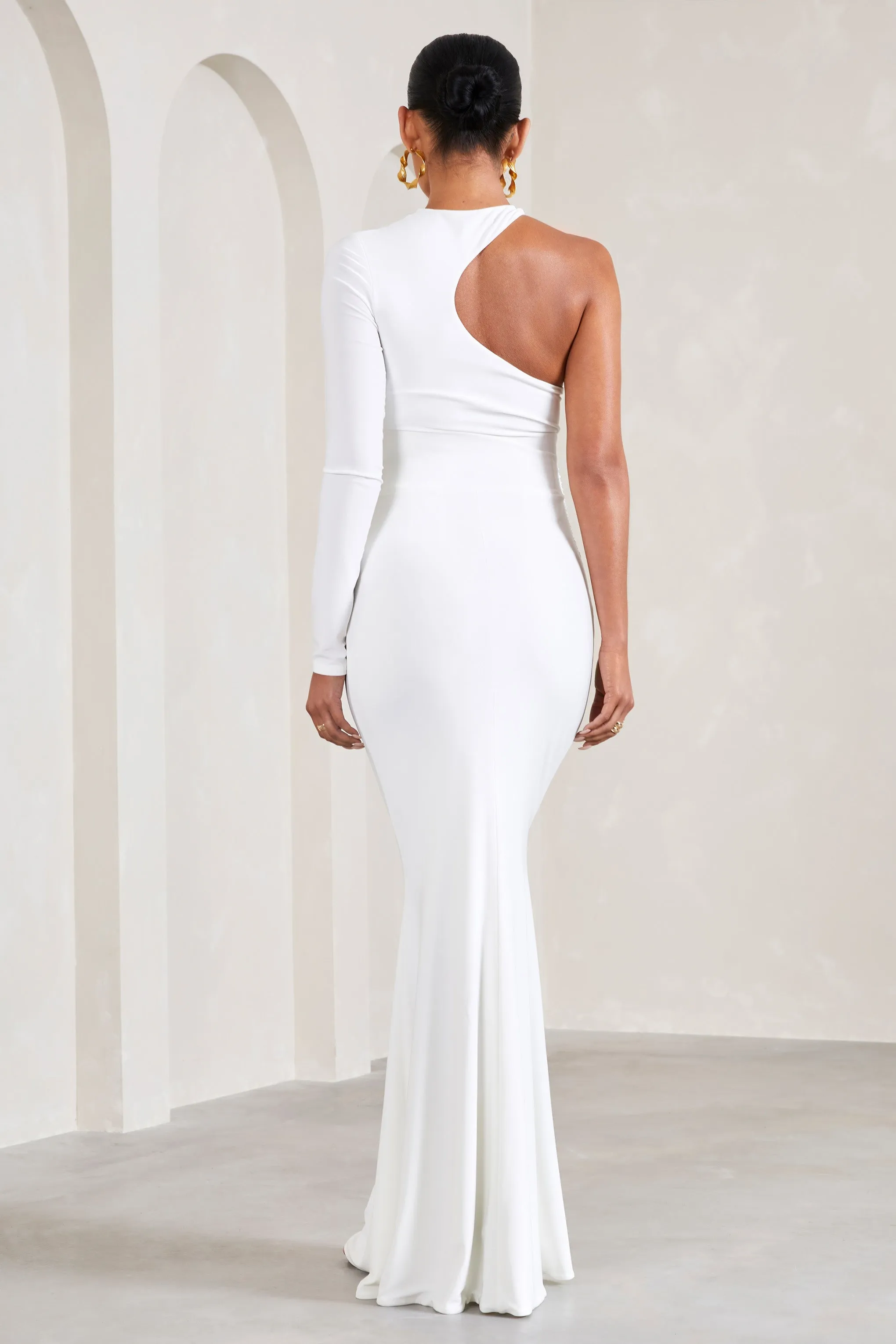 Heidi | White One-Sleeved Split Maternity Maxi Dress