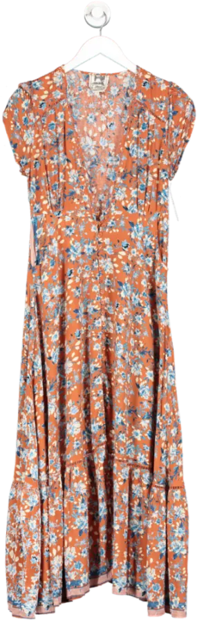 Jaase Brown Floral Midi Dress UK XS