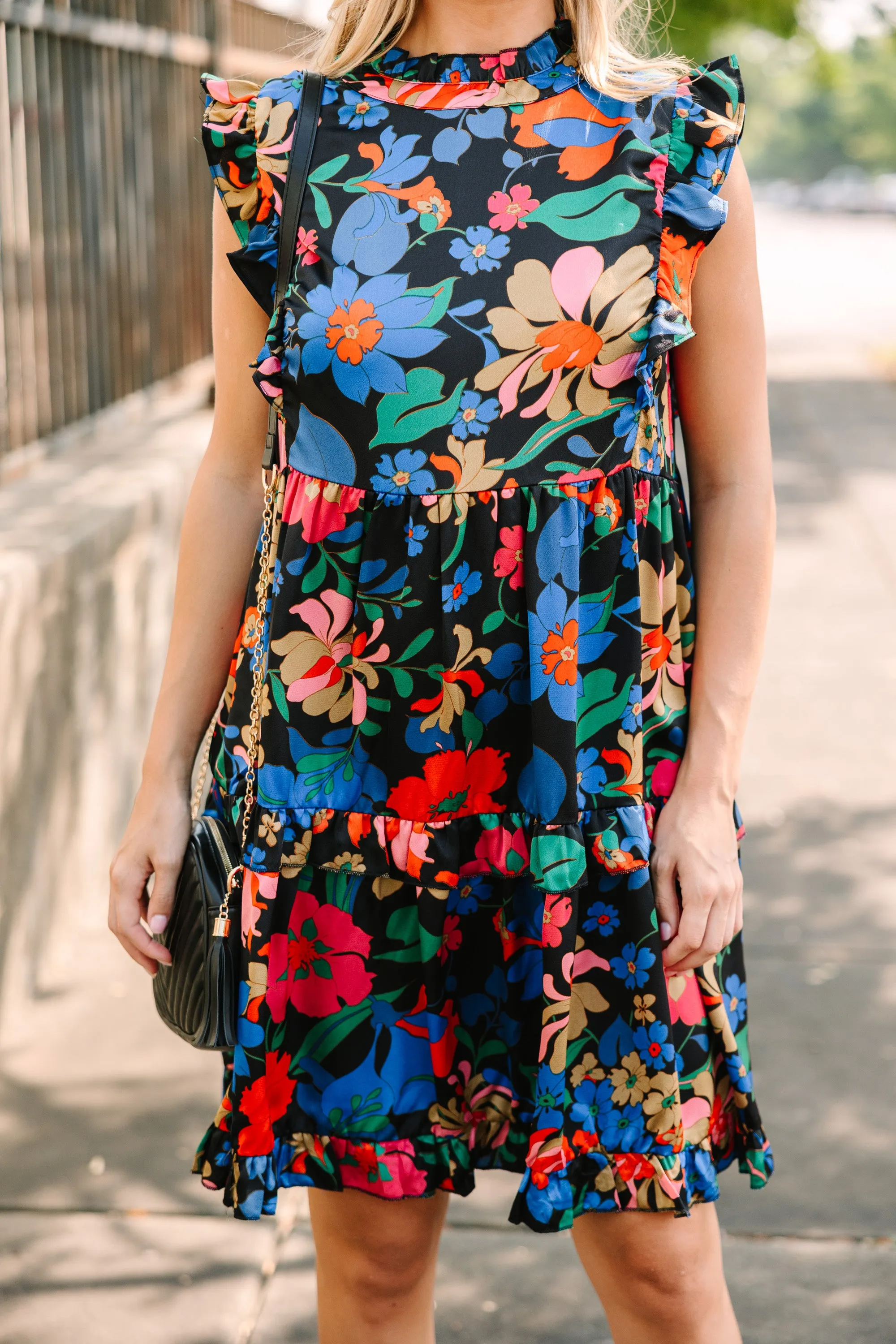 Just A Dream Black And Red Floral Babydoll Dress