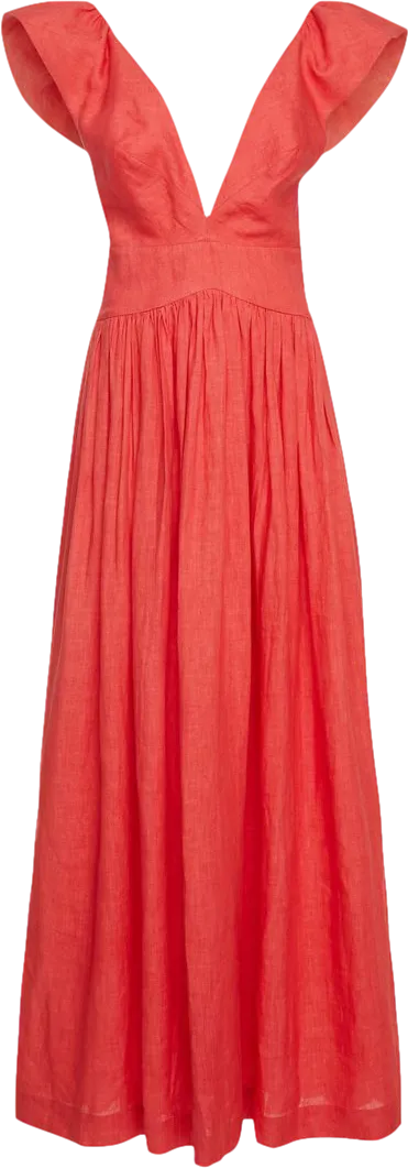 kalita Red Persephone Linen-poplin Maxi Dress UK S