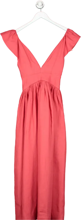 kalita Red Persephone Linen-poplin Maxi Dress UK S