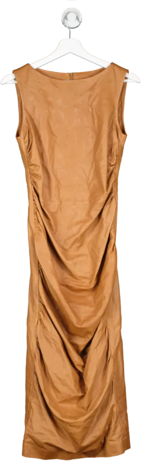 Karen Millen Brown Ruched Leather Midi Dress UK 8