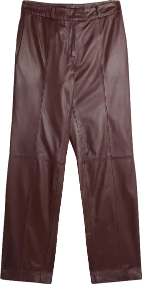 Karen Millen Burgundy Leather Straight Leg Trousers UK 10