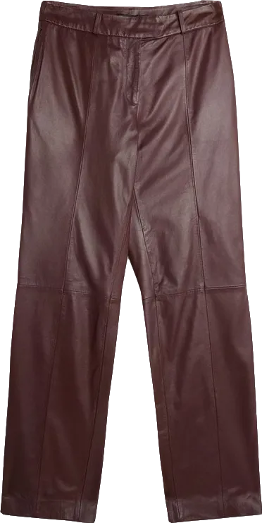 Karen Millen Burgundy Leather Straight Leg Trousers UK 10