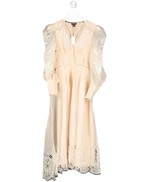 Karen Millen Nude Blush Cutwork Organdie Buttoned Maxi Dress UK 8