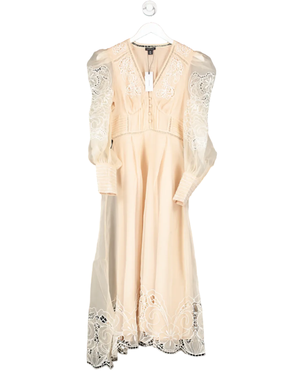 Karen Millen Nude Blush Cutwork Organdie Buttoned Maxi Dress UK 8