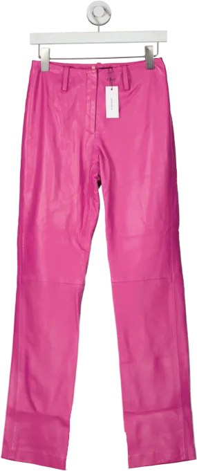 Karen Millen Pink Leather Straight Leg Low Waist Trousers UK 6