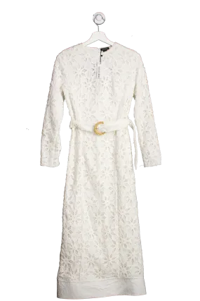 Karen Millen White Crafted Cotton Embroidery Maxi Dress UK 6