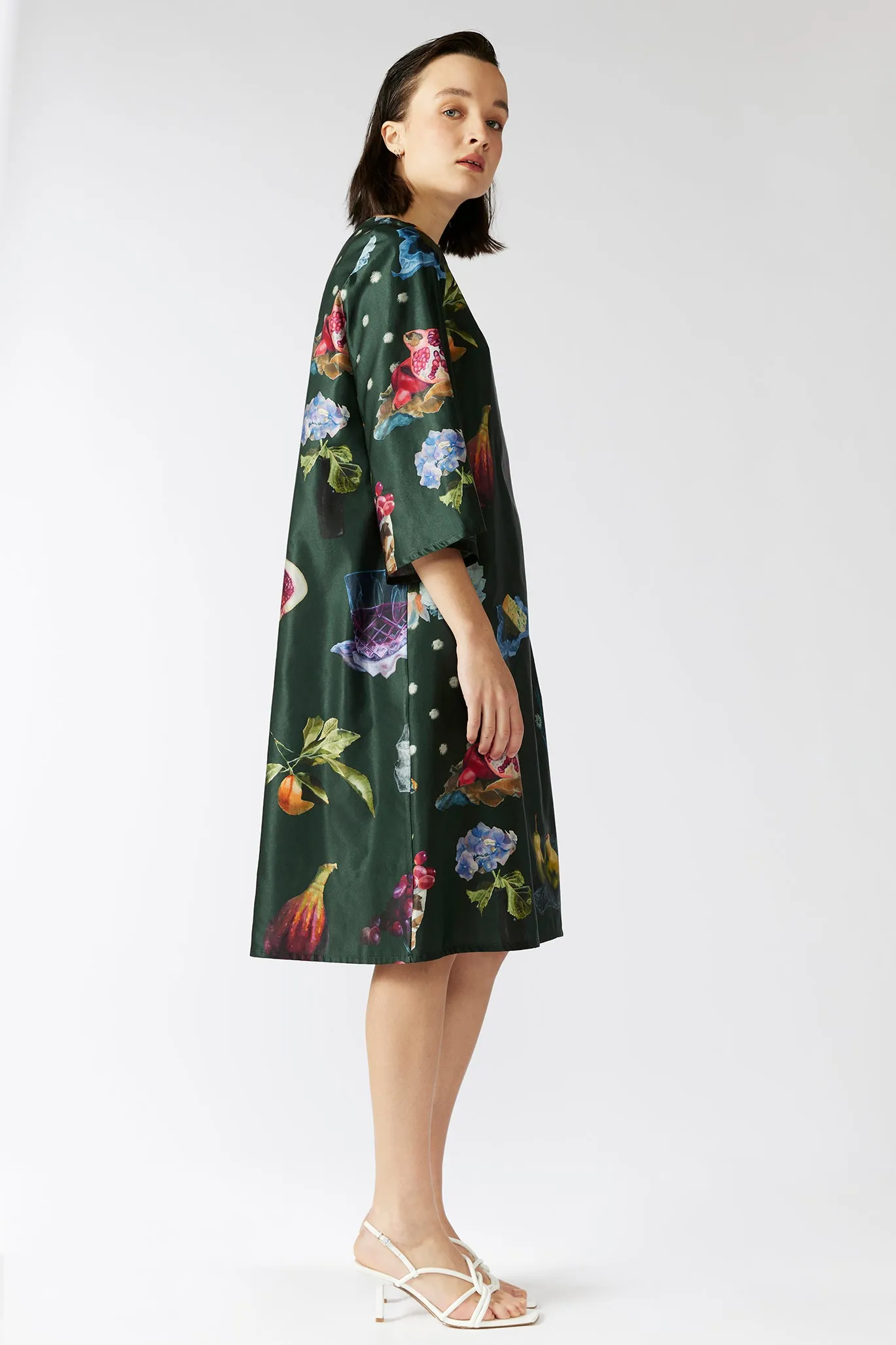 KEEGAN CLASSIC 3/4 SLEEVED DRESS [ Cotton / Silk ~ Picnic Print ]