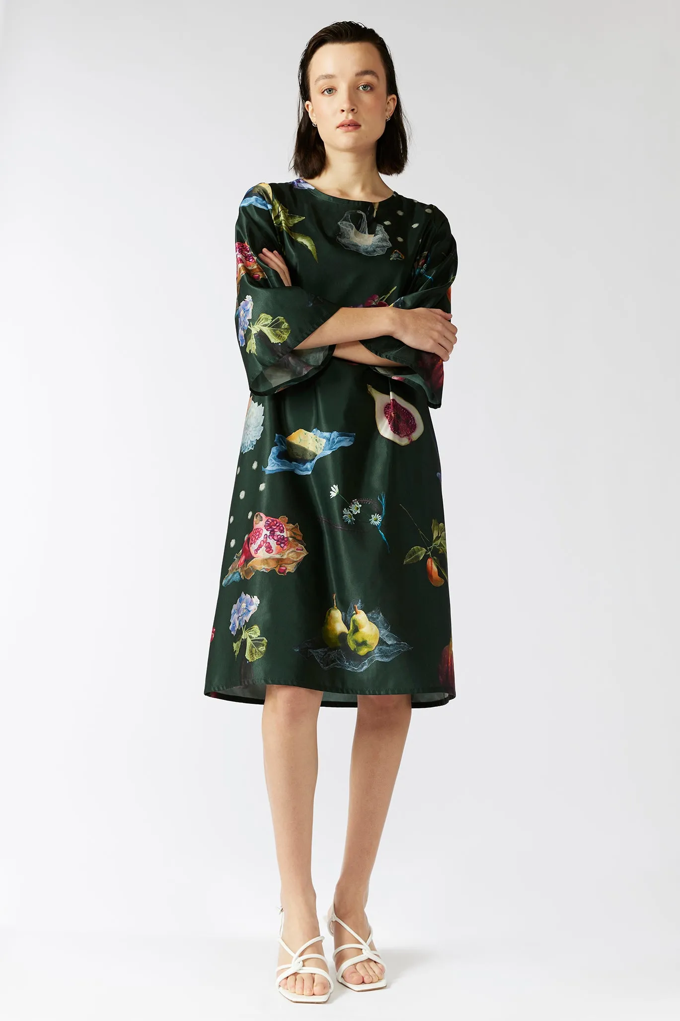 KEEGAN CLASSIC 3/4 SLEEVED DRESS [ Cotton / Silk ~ Picnic Print ]