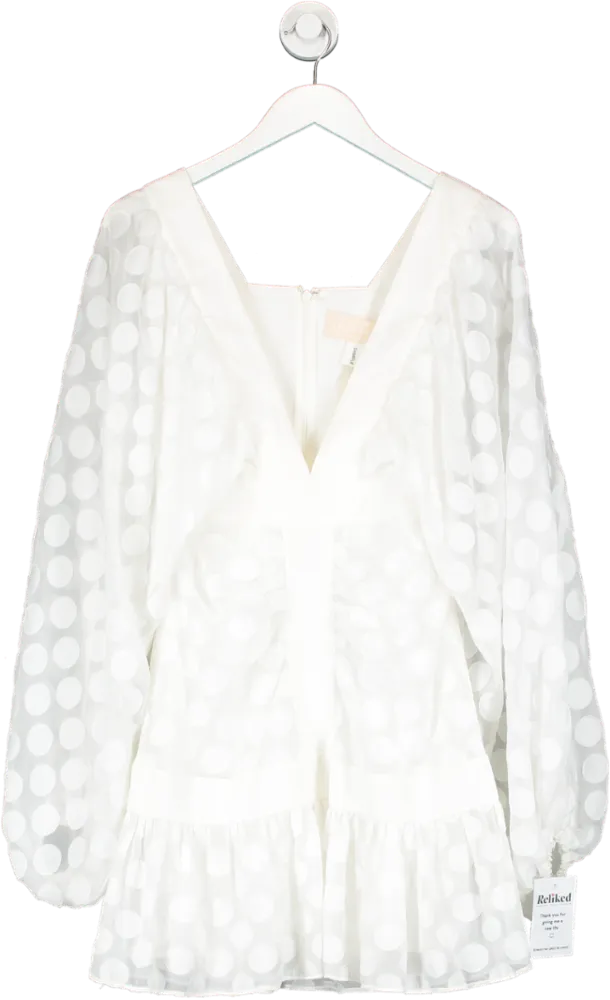 Keepsake White Spotted Sheer Sleeve Mini Dress UK S