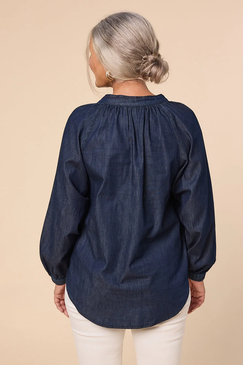 Kitty Chambray Top in Dark Wash