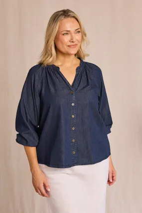 Kitty Chambray Top in Dark Wash