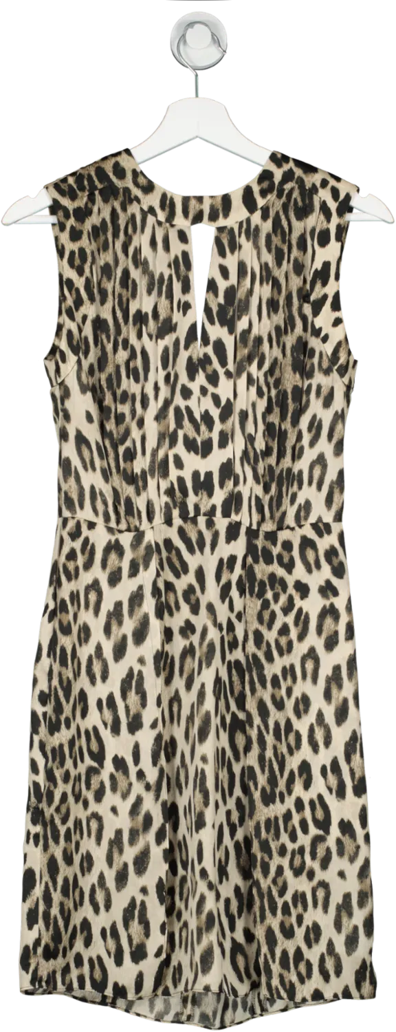 L'agence Beige Leopard Print Sleeveless Dress UK 6