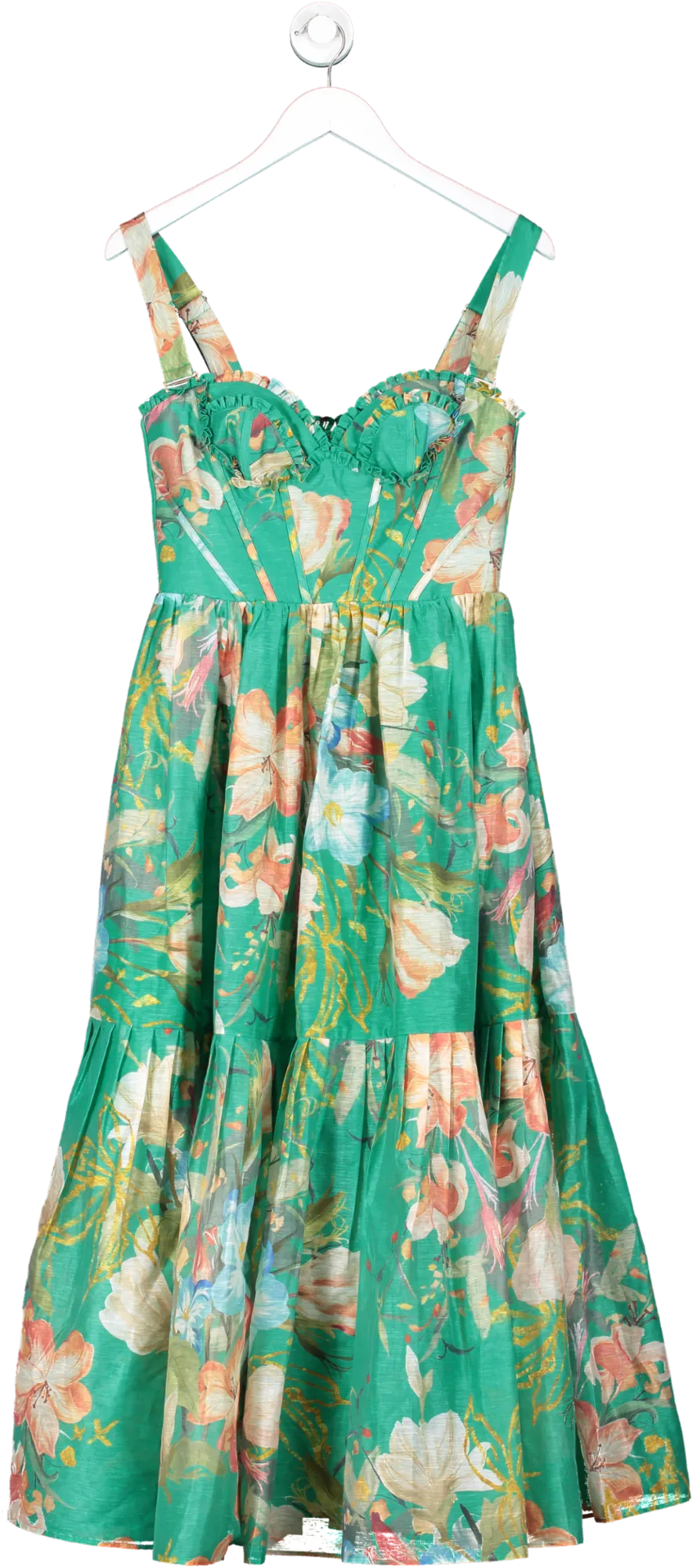 Leo Lin Green Rose Bustier Midi Dress UK S