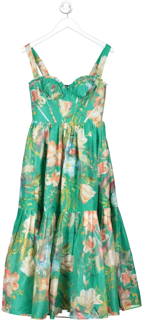 Leo Lin Green Rose Bustier Midi Dress UK S