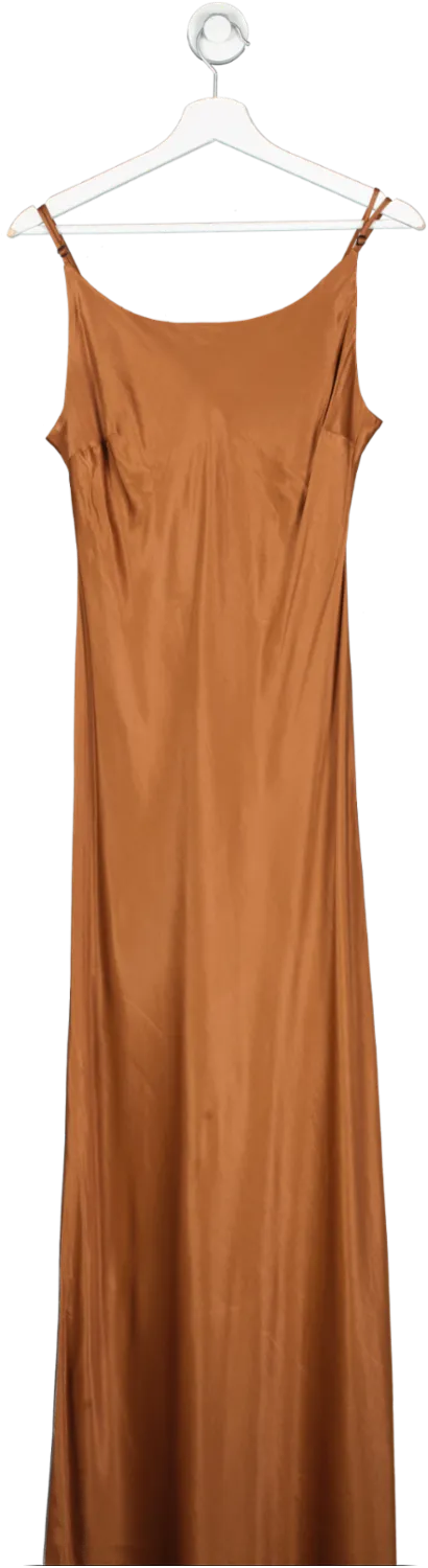 LILY AND LIONAL Brown Roxy Dress Tobacco Viscose Satin UK 12