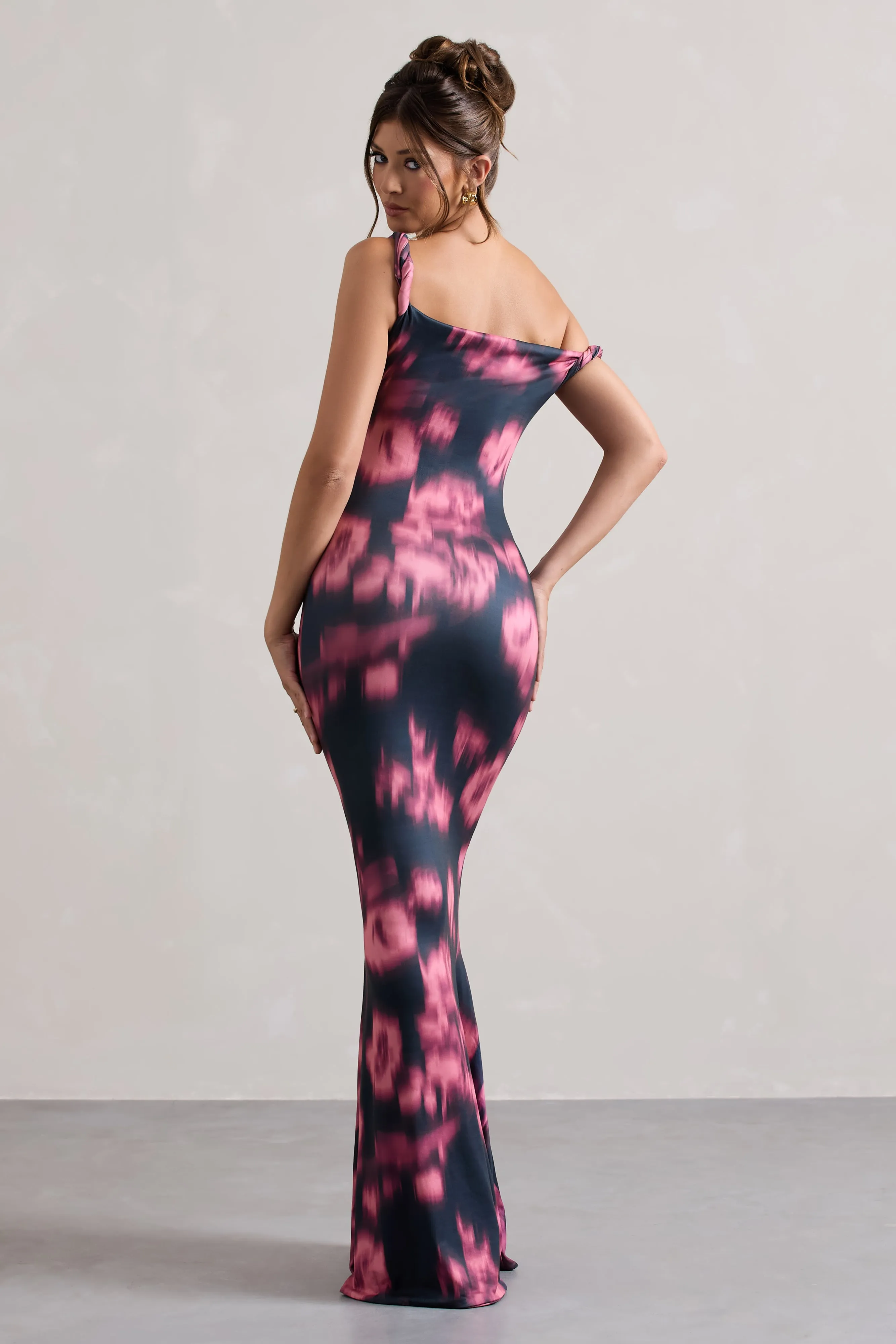 Lita | Pink Abstract Print Twisted Asymmetric Maxi Dress