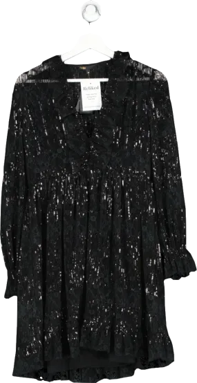 Maje Black Reville Sequin-embellished Lace Mini Dress UK 10