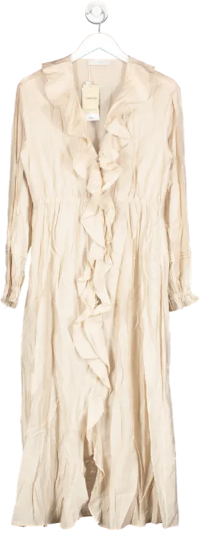 MANGO Beige Ruffle DETAIL MIDI DRESS BNWT UK 10