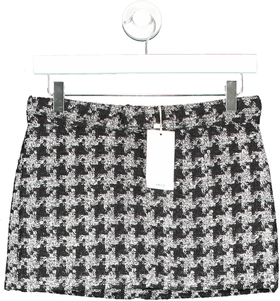 MANGO Black / Grey Tweed Mini Skirt UK 4