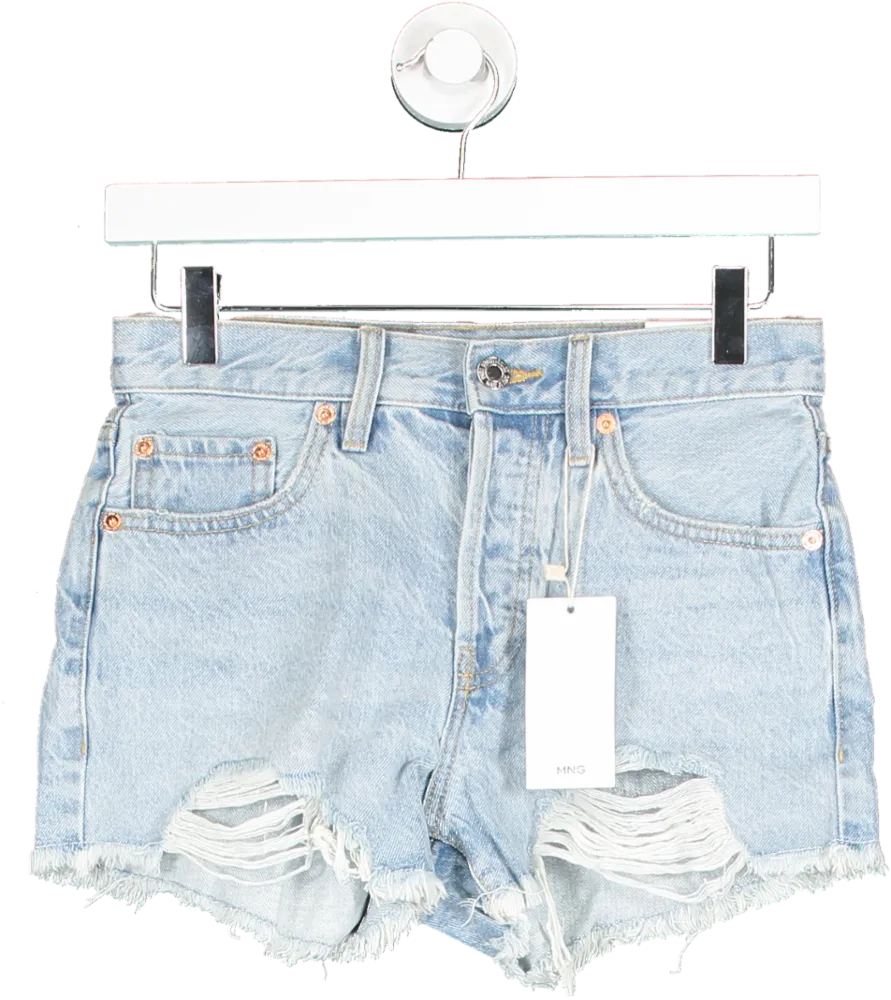 MANGO light Wash Blue Distressed Denim Shorts BNWT UK 4