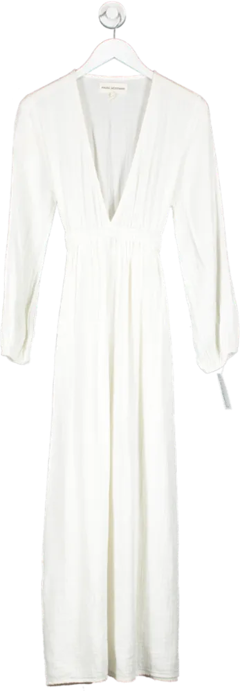 Mara Hoffman White 100% Organic Cotton Deep V Maxi Dress UK XS