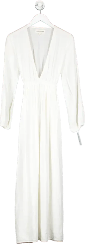 Mara Hoffman White 100% Organic Cotton Deep V Maxi Dress UK XS