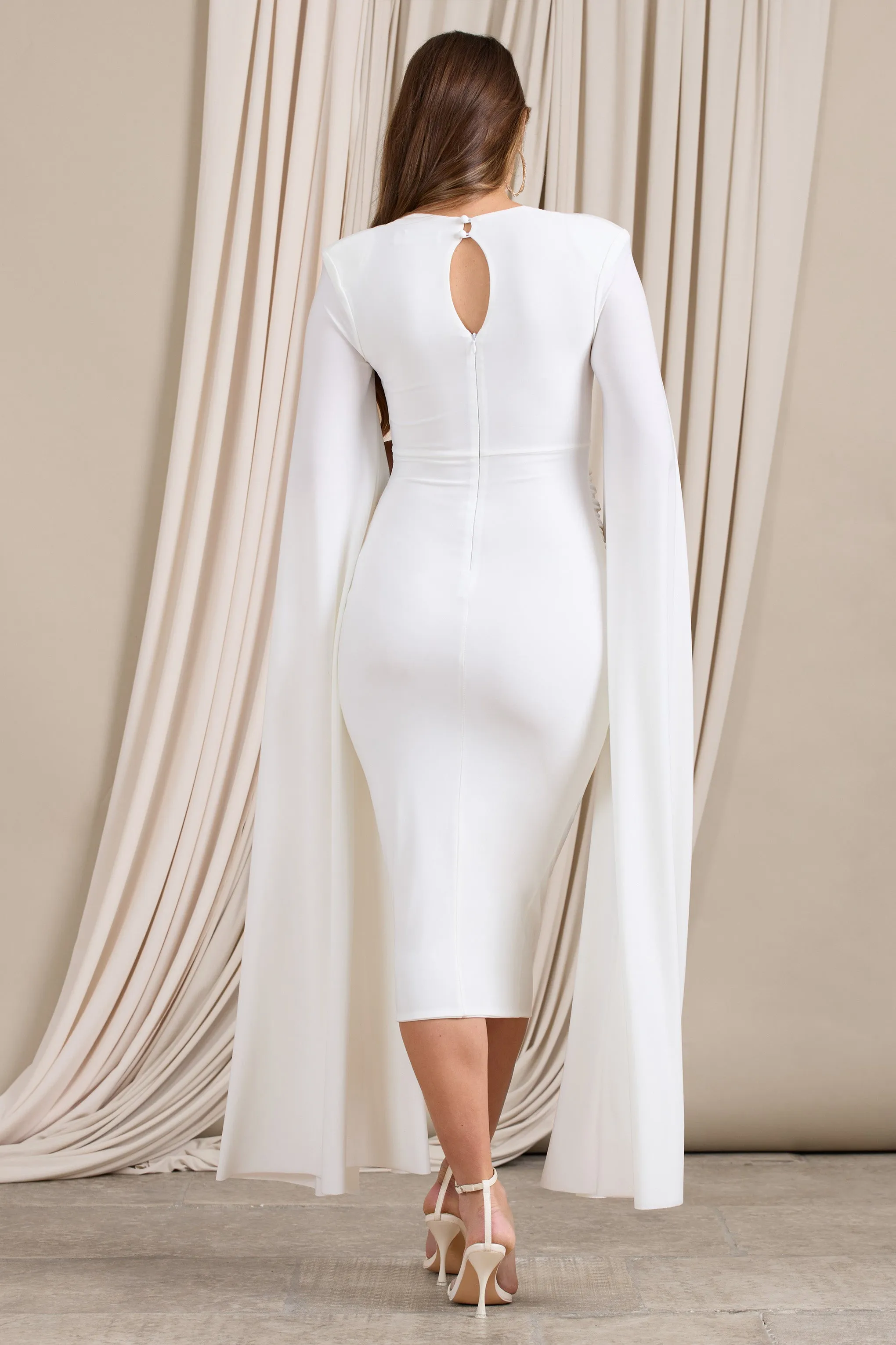 Meaningful | White Maternity Midi Dress With Cape Sleeves