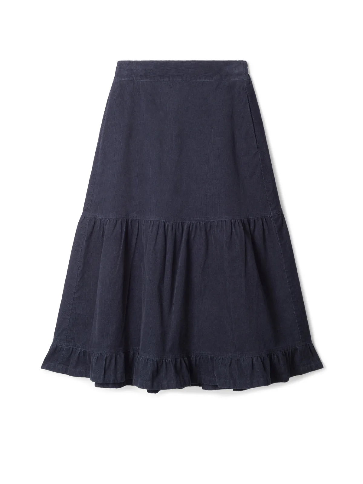 Milou Organic Cotton Corduroy Tiered Midi Skirt - Navy