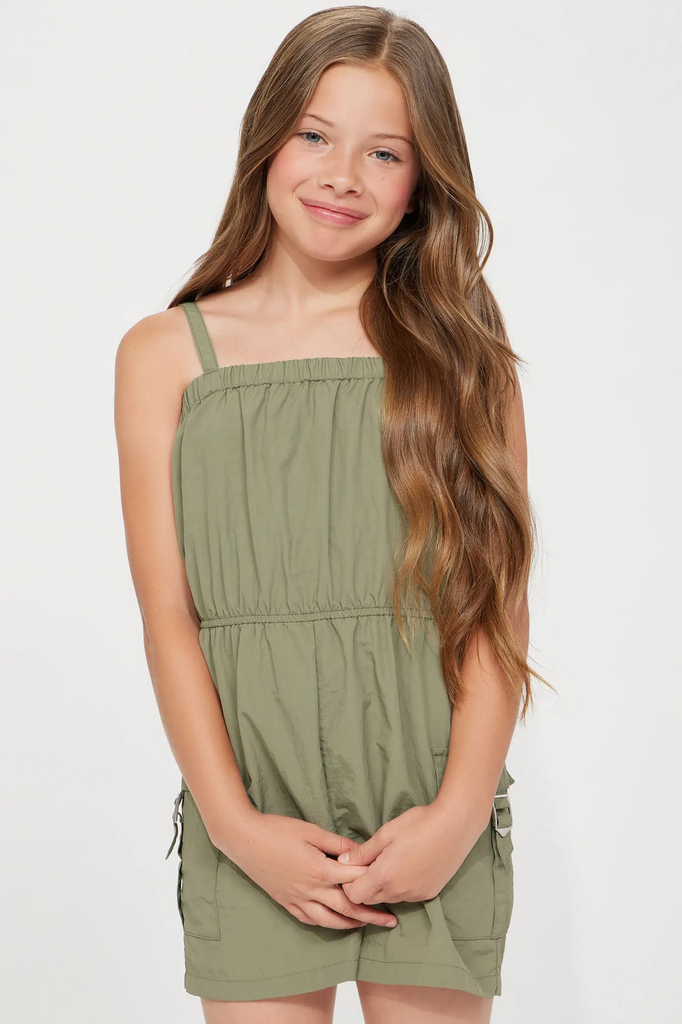 Mini True To Self Cargo Romper - Olive