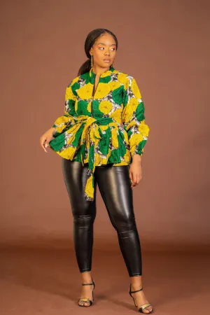 Mirabel Ankara Peplum Top | Green and Yellow African Print