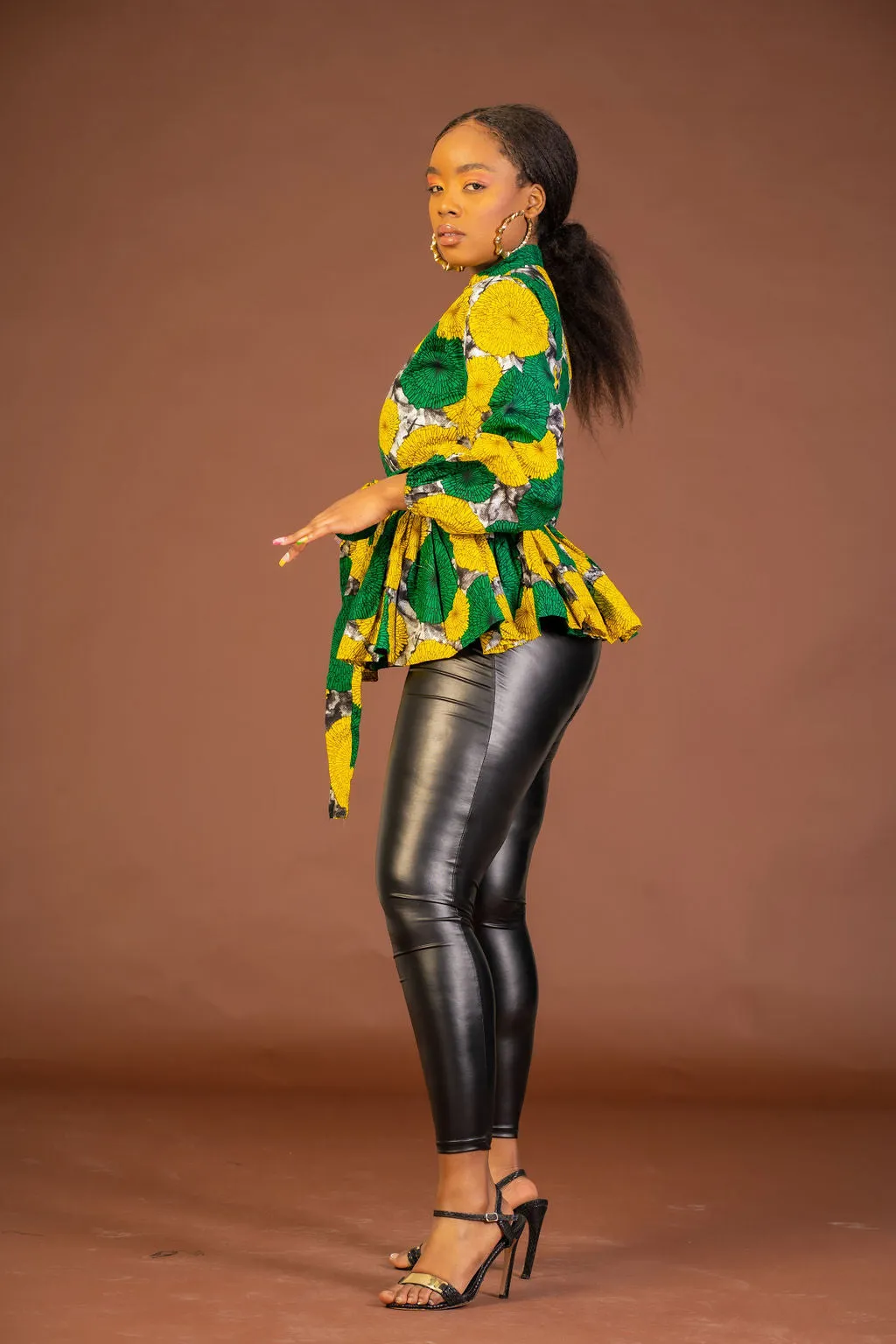 Mirabel Ankara Peplum Top | Green and Yellow African Print