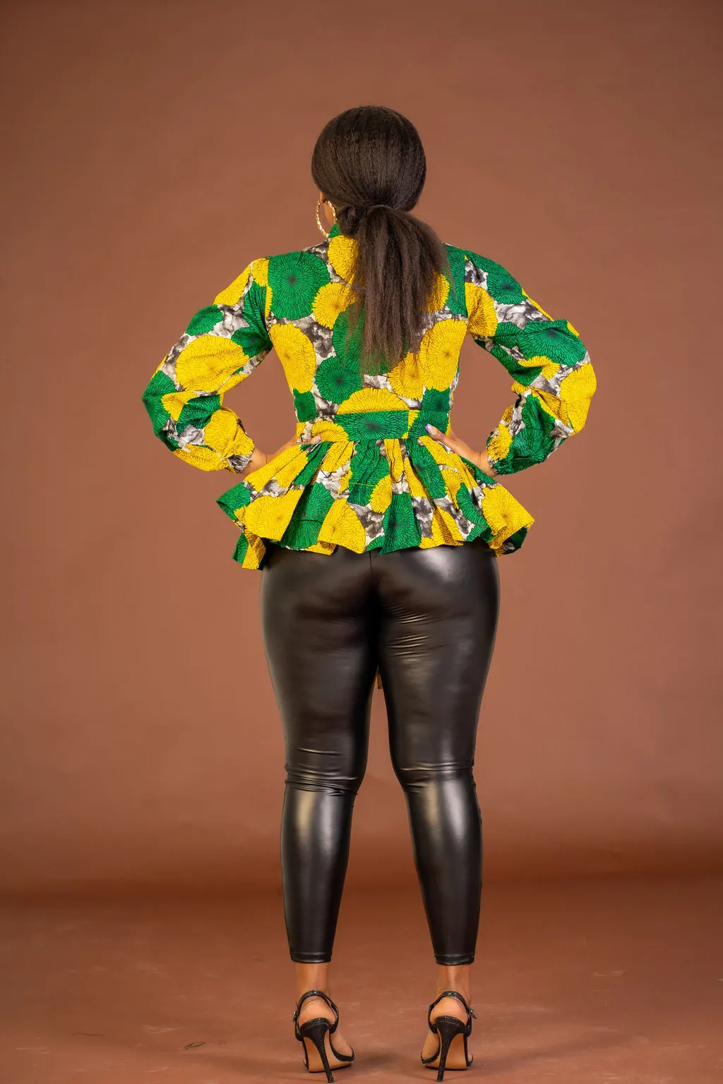 Mirabel Ankara Peplum Top | Green and Yellow African Print