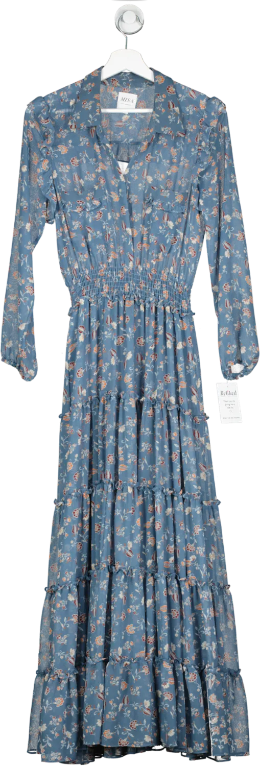 MISA Los Angeles Blue Floral Print Chiffon Dress UK S