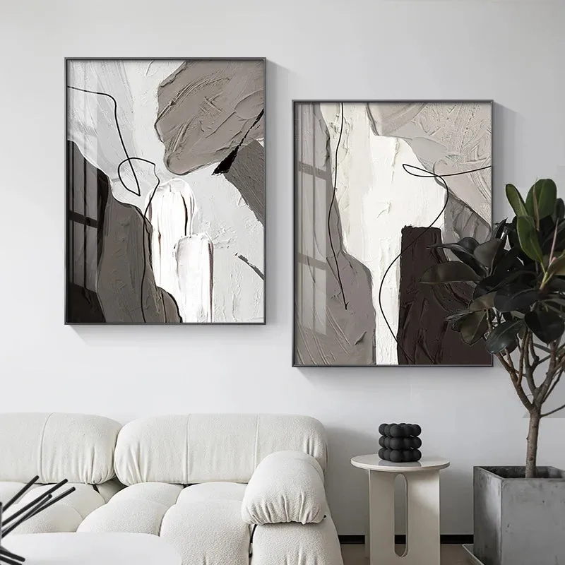 Modern Abstract Shades Of Gray Wall Art Fine Art Canvas Prints Thick Brush Black & White Prints For Urban Apartment Entrance Hall Decor