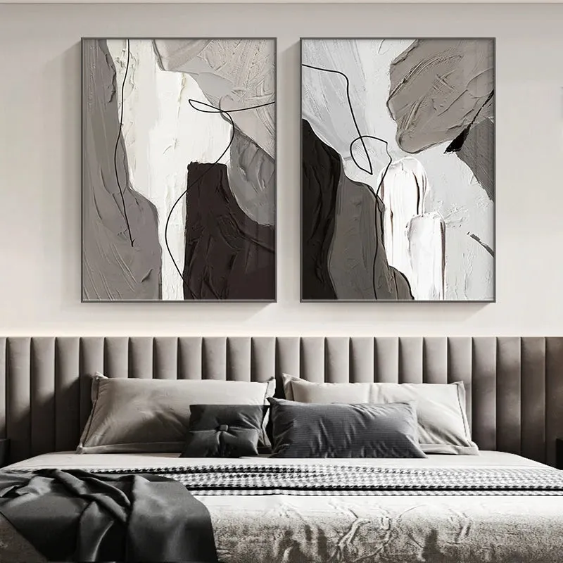 Modern Abstract Shades Of Gray Wall Art Fine Art Canvas Prints Thick Brush Black & White Prints For Urban Apartment Entrance Hall Decor