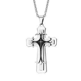 Multi-layer Metal Three Tone Cross Pendant Necklace