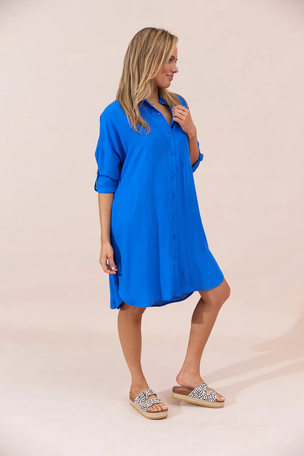 MYKONOS SHIRT DRESS - COBALT BLUE - Seconds