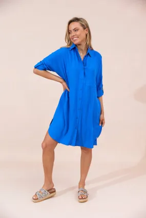 MYKONOS SHIRT DRESS - COBALT BLUE - Seconds