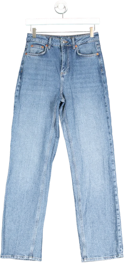 NA-KD Blue High Rise Straight Leg Jeans UK 6