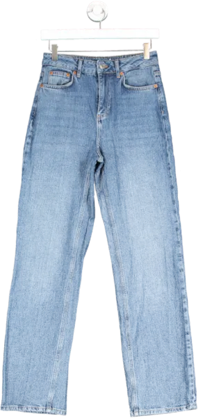 NA-KD Blue High Rise Straight Leg Jeans UK 6